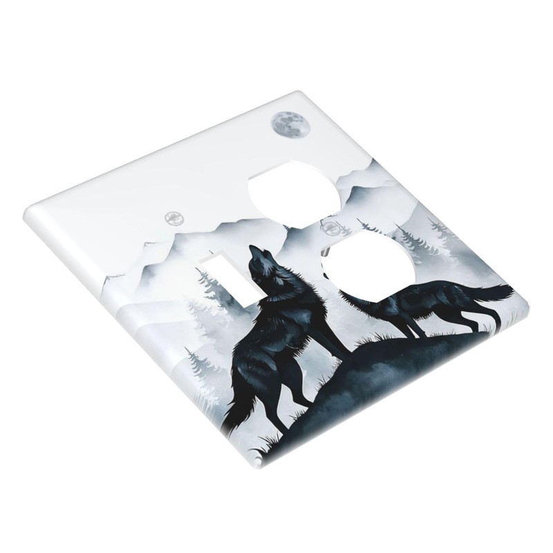 Spshian Light Switch Cover Plate Black White Ink Forest Wolf