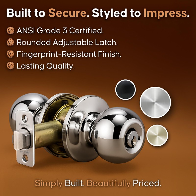 Copper Creek BK2040PS Ball Door Knob, Keyed Entry Function, 1