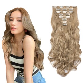 Dcbaboo Clip-In Extensions Natural Blonde Hairpiece Hair Extensions Like Real Hair Curls 8 Wefts 45 cm Hair Extensions Clip-In Hair Extension Wavy Cheap Synthetic Wavy Long