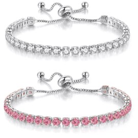 YeeHeen Tennis Bracelet Cubic Zirconia Bracelet for Women Slider Bracelet Silver Pink 1