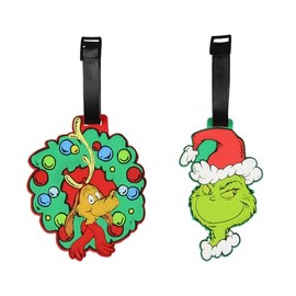 Dr. Seuss The Grinch Max and Grinch 2 Piece Set Rubber Luggage ID Tags for Bags and Suitcases for Men Women and Kids