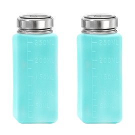 2PCS 250ml(8.45oz) Push Down Alcohol Dispenser Pump Bottle, Refillable Liquid Press Container for Cleanser & Nail Polish Remover, Blue