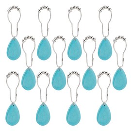 GOMAKERER 12 Pcs Turquoise Shower Curtain Hooks, Iron Decorative Shower Curtain Rings Metal Curtain Rings with Synthetic Turquoise Teardrop Pendants for Bathroom Shower Curtain Rod