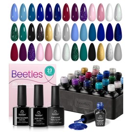 Beetles Winter Gel Nail Polish Set Navy Blue Burgundy Purple Green Black Goloden Pink Gel Polish 20 Colors Celestial Collection Deep Color Nail polish Soak off UV LED DIY Salon Gift for Women