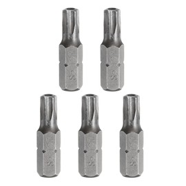 sourcing map 5pcs T27 Torx Screwdriver Bit 1/4" Hex Shank 25mm/1" Length S2 Steel Star 6 Point Head Hex Security Screw Driver Bits with Hole for Impact Electric Screw Driver Power Tools, Grey