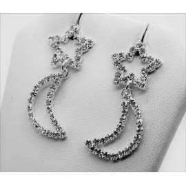 C328 CUTE STAR  MOON STYLE SILVER CLEAR COLOR WEDDING PARTY FASHION DROP EARRING