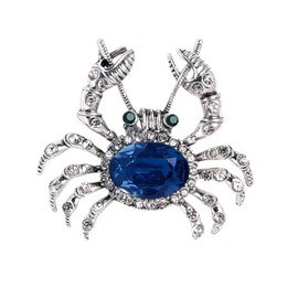 Rhinestone Crab Brooch Pin for Women Girls Unisex Silver Plated Blue Crystal Vintage Marine Animal Lapel Pins Cute Festival Decoration Christmas Birthday Party Jewelry Gift