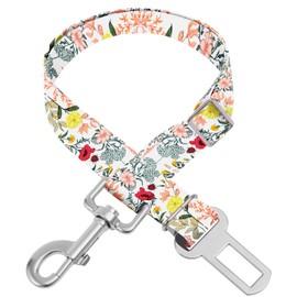 Adjustable pet cat and Dog car seat Belt， The Lanyard is Flexible and Adjustable from 20 to 33 inches (White Flower)