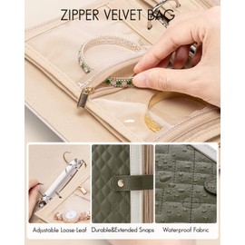 Vlando Travel Jewelry Organizer Case,Mom Gifts from Daughter,Jewelry Storage Book Ring Binder with Clear Zipper Velvet Jewelry Pouch Bag,Travel Essentials for Rings,Necklace,Earrings-Olive Green