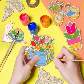 80PCS Wooden Spring Ornaments to Paint, 10 Styles DIY Blank Unfinished Wood Flower Cutouts Butterfly Ornament for Crafts Hanging Decorations, Cute Bee Flower Shape Home Decorations Gifts