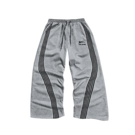 SHENHE Men's Y2k Graphic Baggy Sweatpants Wide Leg Striped Open Bottom Drawstring Sweatpants Light Grey Large