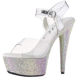 Ellie Shoes Women's Maxine Rhinestone Platform Sandal, Clear, 7 M US