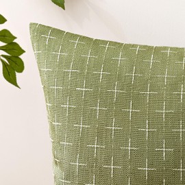 MIULEE Pack of 2 Decorative Burlap Linen Throw Pillow Covers Farmhouse Pillowcases Modern Rustic Woven Textured Cushion Cover for Sofa Couch Bed 20x20 Inch Sage Green