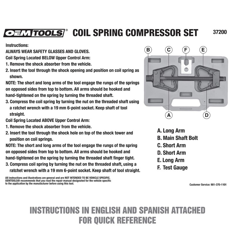 OEMTOOLS 37200 Coil Spring Compressor, Compress Coil Springs on All