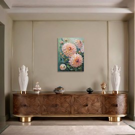 JMBHWD White Flowers Decor Painting, Dahlia Picture, Oil Painting Style Red Wildflowers for Bedroom, Bathroom, Living Room, Kitchen, Girls Room, Office Home Decor 12x16inch