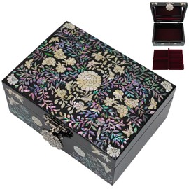 February Mountain Mother of Pearl Jewellery Box with Ring Tray - Gifts for Women Birthday Wedding Mother's Day Christmas Graduation Gifts (Floral)