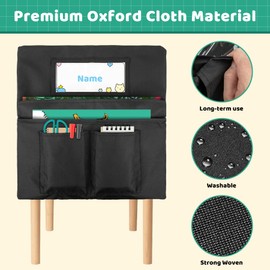 Toriexon 24 Pack Chair Pockets, 13 x 14 inch Small Chair Organizer K-2 with Name Slot and 4 Storage Pockets Suitable for Kindergarten School and Home Seating Storage - Black