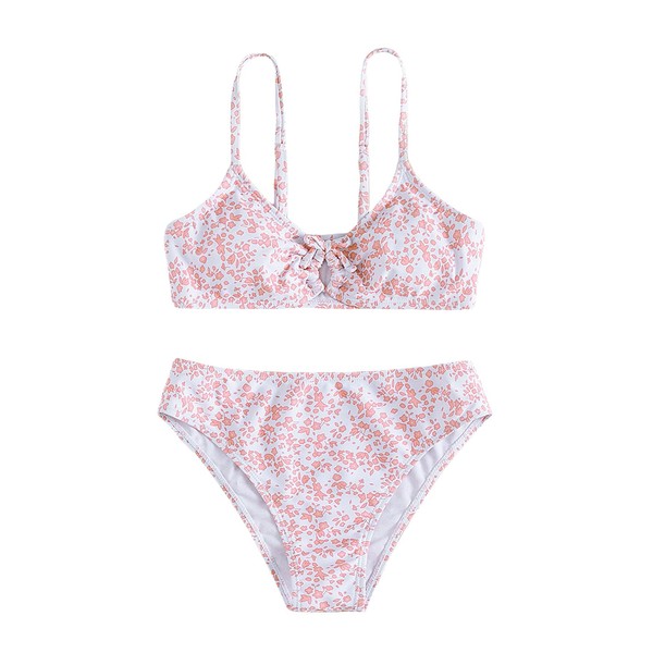 COZYEASE Girls' 2 Piece Ditsy Floral Print Knot Front Ruched