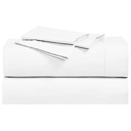 100% Cotton Percale Sheets Sets with 15" Deep Pockets (King Size, Solid White) Crispy Breathable Bed Linens