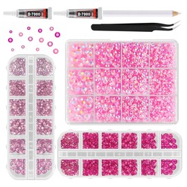 Pink Resin Crafting Mixed Kit with 3 Boxes Rhinestones with Adiameter of 2mm-3mm-4mm-5mm-6mm 2pack b7000 Glue 1pack Gem 1pack Tweezers for Nails Shoes Graduation Cap Makeup (Pink)