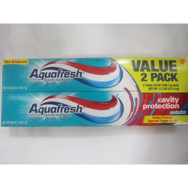 Aquafresh Cavity Protection Flouride Toothpaste, 2 Pack, Cool Mint, 5.6 oz