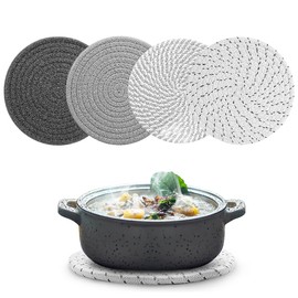 Chamgeco 10-Inch Woven Table Mats Placemats Trivets, 4PCS Heat-Resistant Cotton Braided Pot Holders Non-Slip Hot Pads for Hot Dishes Pans, Kitchen Countertops,Tables, Home Kitchen Essentials(Color 1)