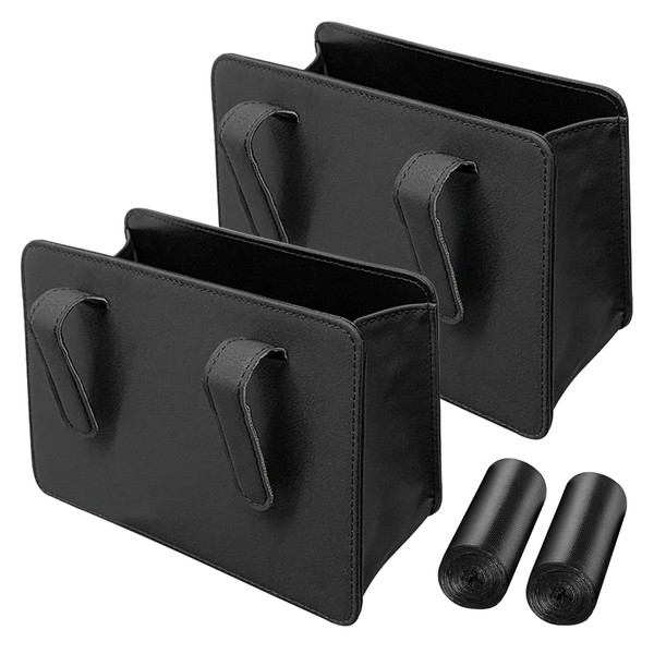 zhongko 2 Pack Car Bins for Front of Car, Foldable Car Rubbish Bin,Boot Tidy for Car Back Seat,Door,Multipurpose PU Leather Car Accessories interior Gadgets(Black)
