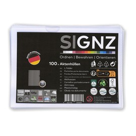 signz SIGNZ Aktenhüllen (DIN A5, extra starke 120 my), 100 Stück, genarbt, CO2-neutral hergestellt, made in Germany