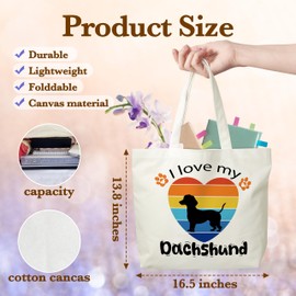 Dachshund Canvas Tote Bag, I Love My Dachshund Themed Grocery Bag, Rainbow Puppy Reusable Shopping Bag, Birthday Christmas Gifts For Women Dachshund Lover Dog Mom Dog Owner, A46