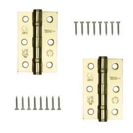 Door Hinges 3 inch Electro Brassed Ball Bearing Butt Hinges Grade 7 Steel Door Hinge for Wooden Doors 2 Pack