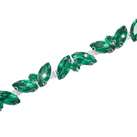 M METERXITY Crystal Rhinestone Chain Trim, 1 Yard Crystal Bridal Costume Flower Leaf Chain, Horse Eye Flower Chain for Crafts/Clothes/Bling Sewing Embellishments [Diamond Green]