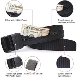 Travel Hidden Pocket Belt With Money Security Black Belt - Cash-Safe Anti-Theft Wallet Nylon Belt