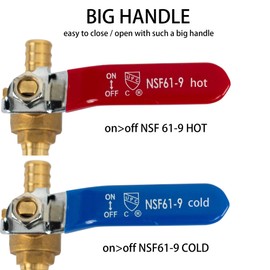 Hourleey 10 Pieces 1/2 Inch Pex Brass Full Port Shut Off Ball Valve HOT AND COLD, Quarter Turn HOT (RED) COLD (BLUE) of Brass Water Stop Shutt off
