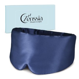 Zenssia Sleep Mask Silk for Men and Women, Enlarged and Widened Eye Mask with Adjustable Velcro for Daily Rest and Short Breaks when Travelling, Navy Blue