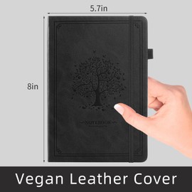 OnMove Lined Notebook with Gift Box for Women Men 320 Pages A5 Hardcover Leather with Pen Holder College Ruled Journals for Work Note Taking Travel School Black