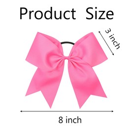 Pink Cheer Bow, 2 PCS 8 Inch Large Cheer Hair Bows Ponytail Holder Elastic Band Handmade for Cheerleaders Teen Girls College Sports (Pink)