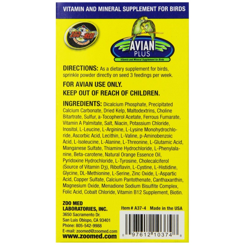 Zoo Med Laboratories Bzma374 Avian Plus Bird Vitamins, 4 oz