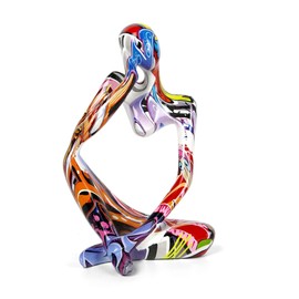 Modern Thinker Sculpture Decoration, Large Thinker Figure Ornaments, Creative Colourful Graffiti, Abstract Resin Statue, Minimalist Art, for Living Room, Bedroom, Office, Desktop Decoration (Style 1)