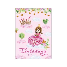Junapack 12 Invitation Cards Including 12 Envelopes for Children's Birthday Girl Princess with Unicorn