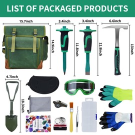 YTYLSJ 16-Piece Geological Rock Hammer Kit, Portable 32-ounce Hammer and Chisel Backpack Set, Suitable for Rock Hunting, Gold Mining,Ideal Choice for Beginners and Enthusiasts
