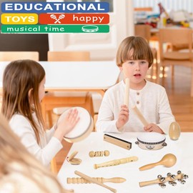 Toddler Musical Instruments International Natural Wooden Percussion Instruments Toy for Kids Preschool Educational, Musical Toys Set for Boys and Girls with Storage Bag