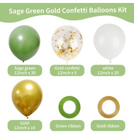 Green Balloons Birthday Wedding, Sage Green Gold White Air Balloons for Wedding, Pack of 50 30 cm Helium Balloons for Boys Girls Birthdays, Wedding, Baby Shower, Baby Shower, Anniversary Party