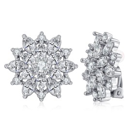 FAMARINE CZ Silver Clip on Earrings for Women Snowflake Diamond Clip Earrings Non-pierced Earrings Small Clip on Earrings