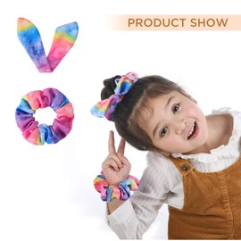 Bow Scrunchies for Hair, Funtopia 12 Pcs Cute Rabbit Bunny Ear Scrunchies, Fashion Colorful Tie Dye Scrunchy Hair Ties Bowknot Ponytail Holders for Women Girls Kids