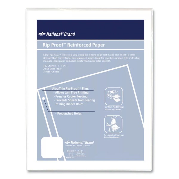 National 20121 8.5" x 11" 3-Hole Rip Proof Reinforced Filler