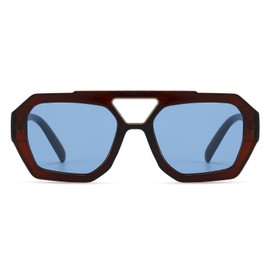 Xpectrum Retro Trendy Aviator Sunglasses for Womens Mens Vintage Hexagonal Square Double Bridge Sun Glasses X9666 (Blue)