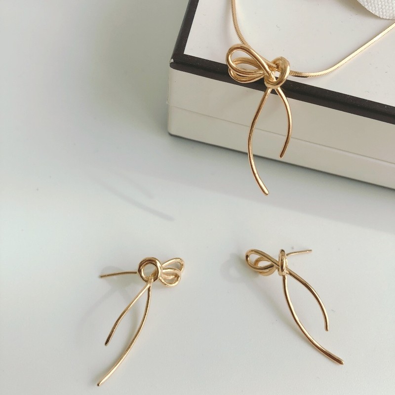 Silver 925 18K knotted ribbon earrings silver pink gold /