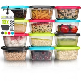 idea-station Storage Containers, 250 ml, Anthracite with Lid Stackable Food Storage Containers Storage Boxes Lunch Box Kitchen Aid Meal Prep Freezer Containers, Set of 12