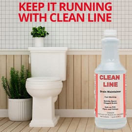 DETCO-Clean LINE Drain Cleaner and Unblocker - Industrial Strength, Fast-Acting Liquid Formula, Unclogs Pipes and Drains Quickly, 32 Ounce Bottle
