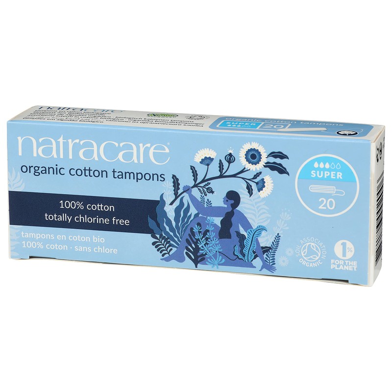 Natracare Non-Applicator 100% Organic Cotton Tampons, Super, Totally Chlorine Free,